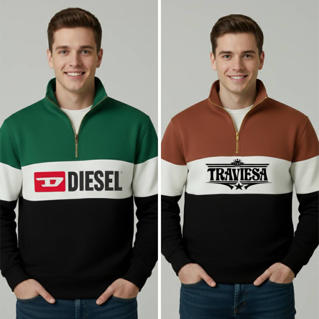 Men's Half Zipper Full Sleeve Sweatshirt 2pcs Combo